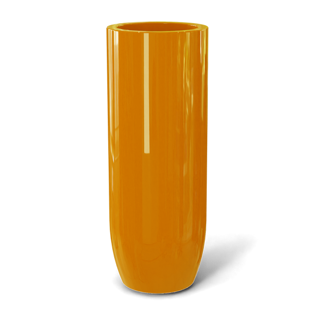 Saint tropez bullet round fiberglass planter in Gloss Tangerine, studio render