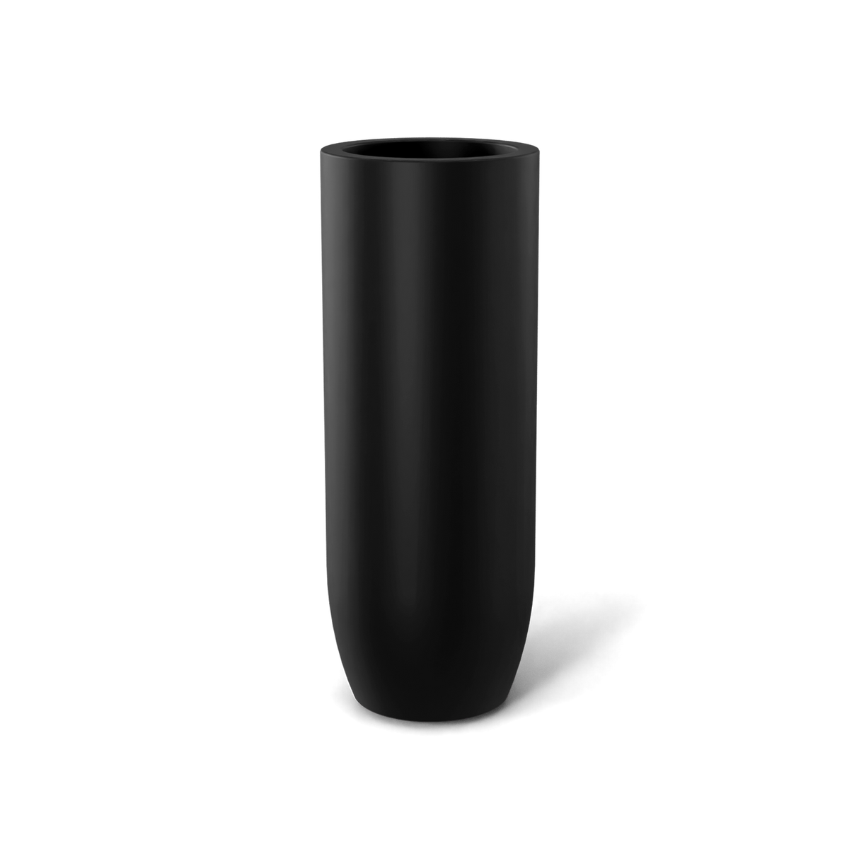 Saint Tropez bullet round fiberglass planter in Matte Black