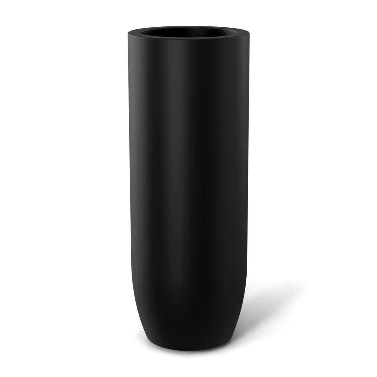 Saint tropez bullet round fiberglass planter in Matte Black, studio render