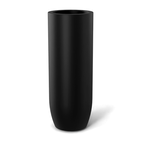 Saint tropez bullet round fiberglass planter in Matte Black, studio render