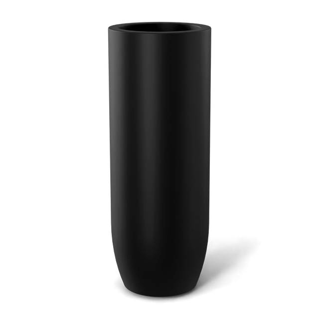 Saint tropez bullet round fiberglass planter in Matte Black, studio render