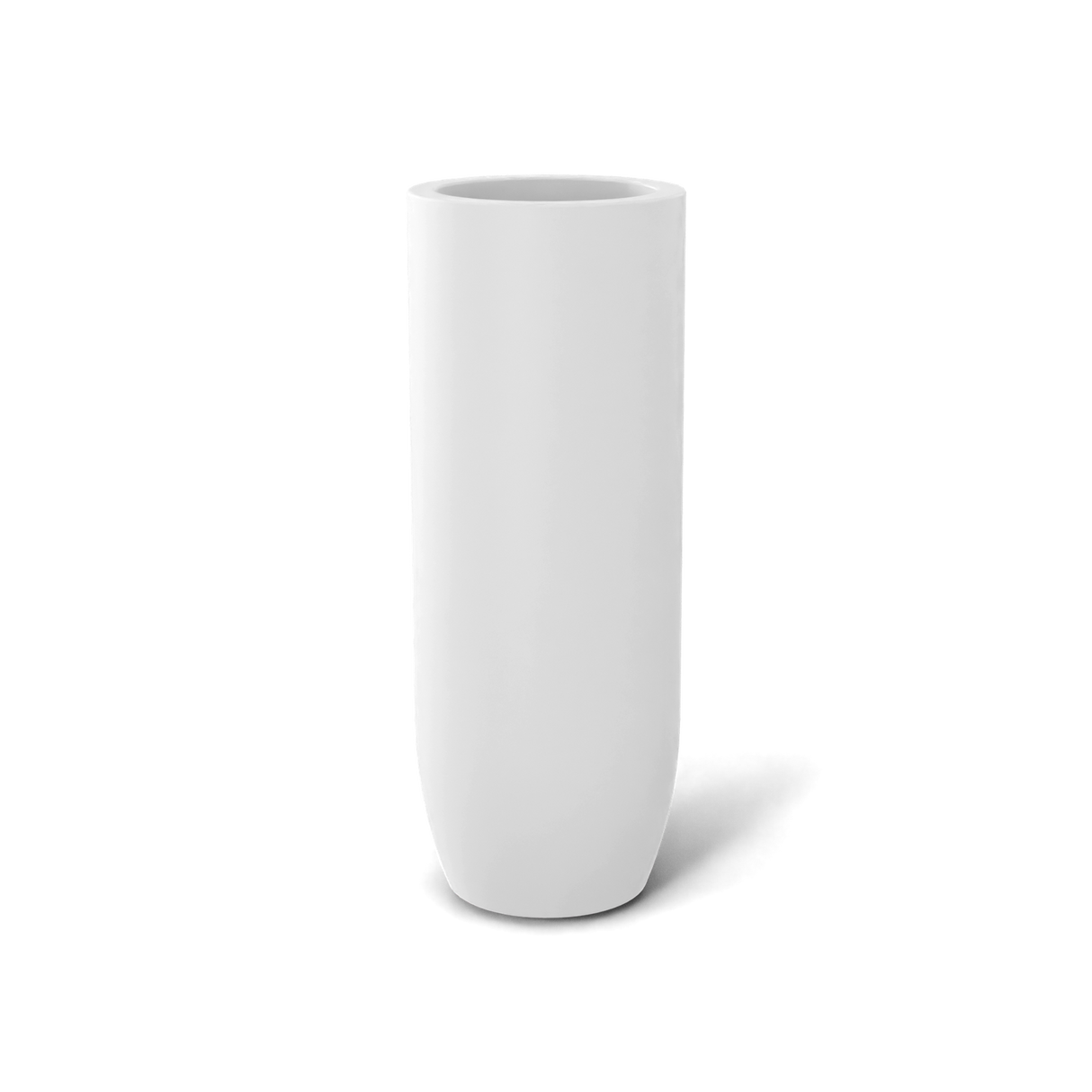Saint Tropez bullet round fiberglass planter in Matte Bright White