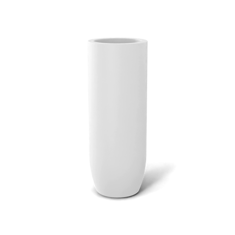 Saint Tropez bullet round fiberglass planter in Matte Bright White