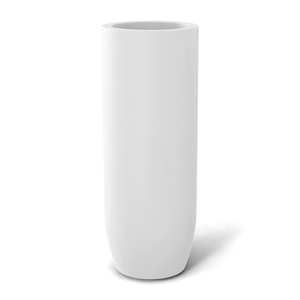 Saint tropez bullet round fiberglass planter in Matte Bright White, studio render