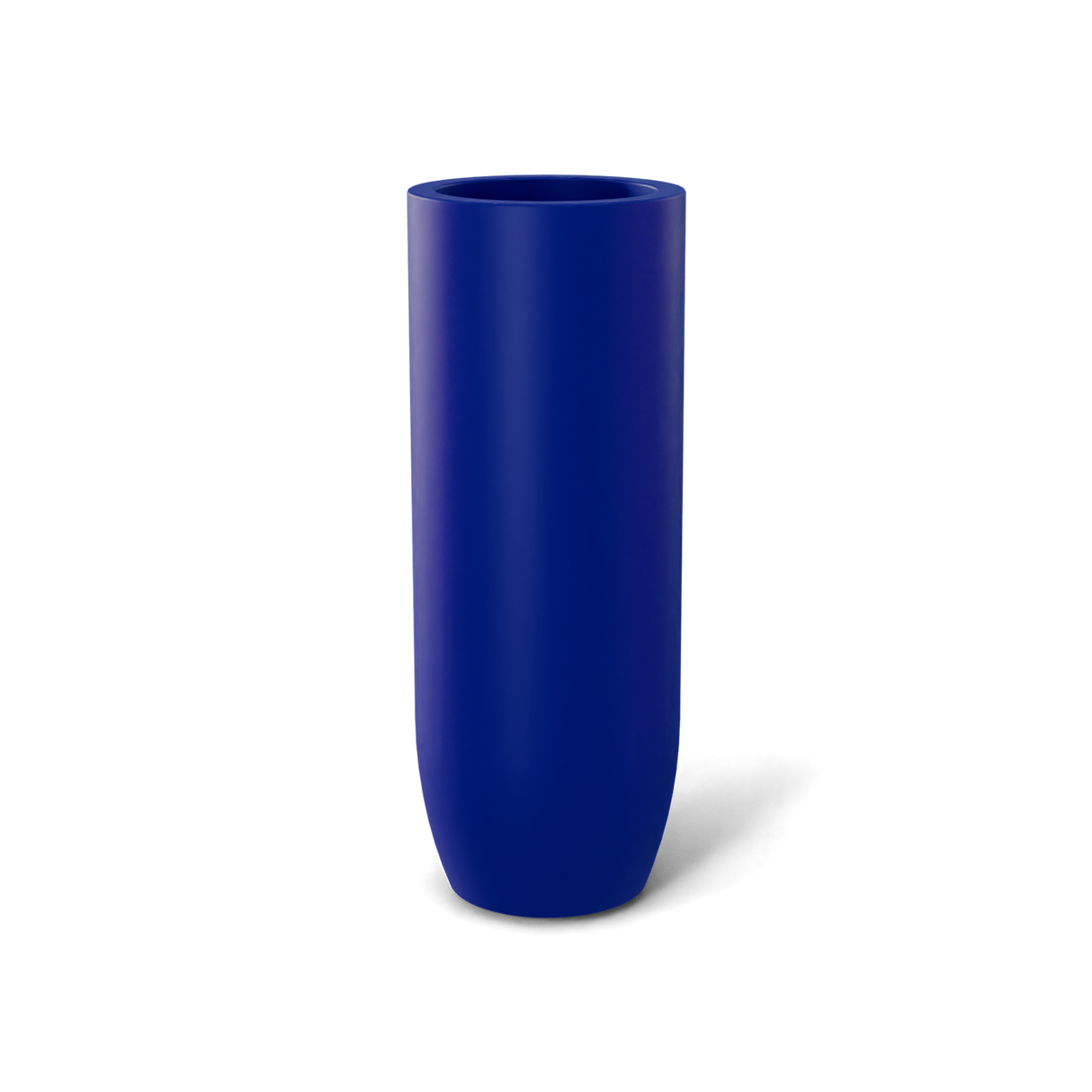 Saint Tropez bullet round fiberglass planter in Matte Cobalt Blue