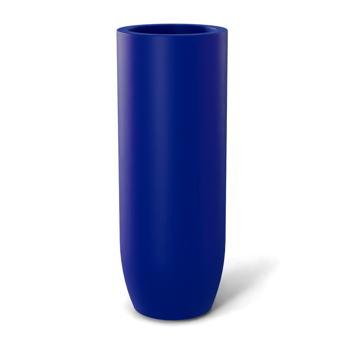 Saint tropez bullet round fiberglass planter in Matte Cobalt Blue, studio render