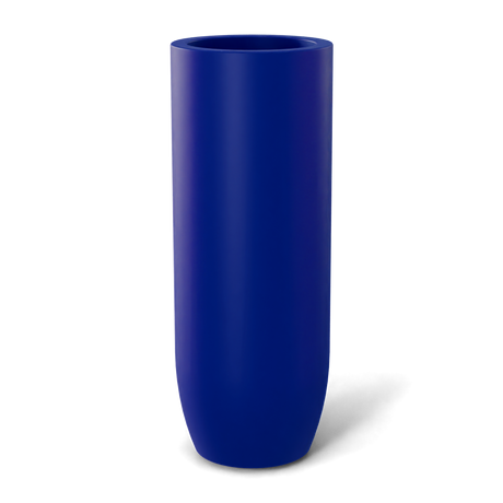 Saint tropez bullet round fiberglass planter in Matte Cobalt Blue, studio render