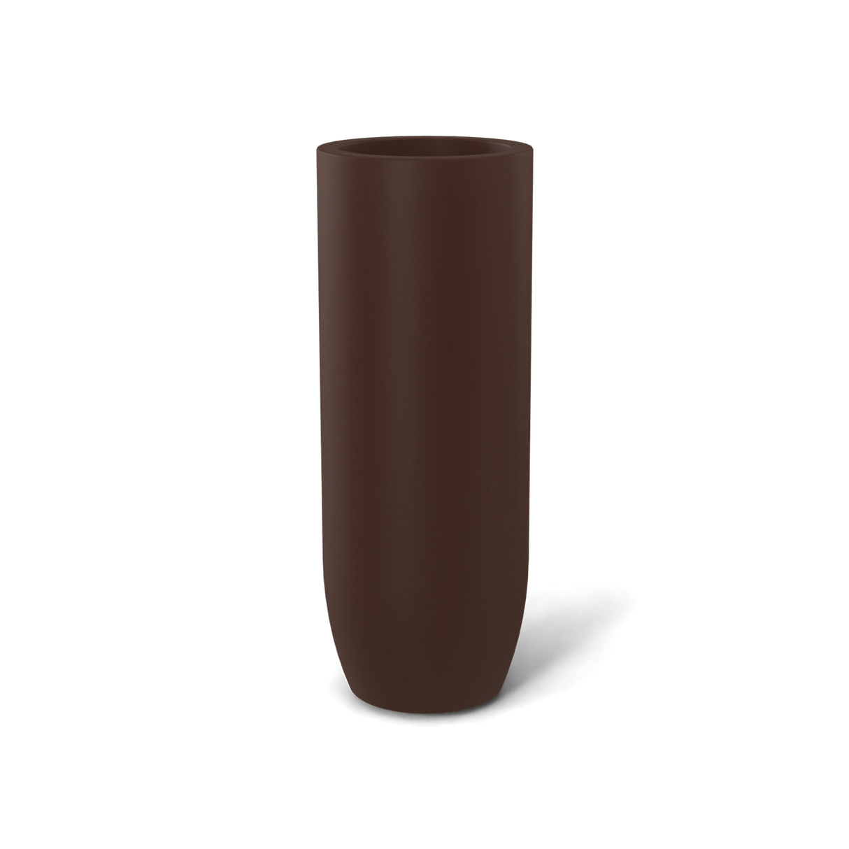 Saint Tropez bullet round fiberglass planter in Matte Dark Brown