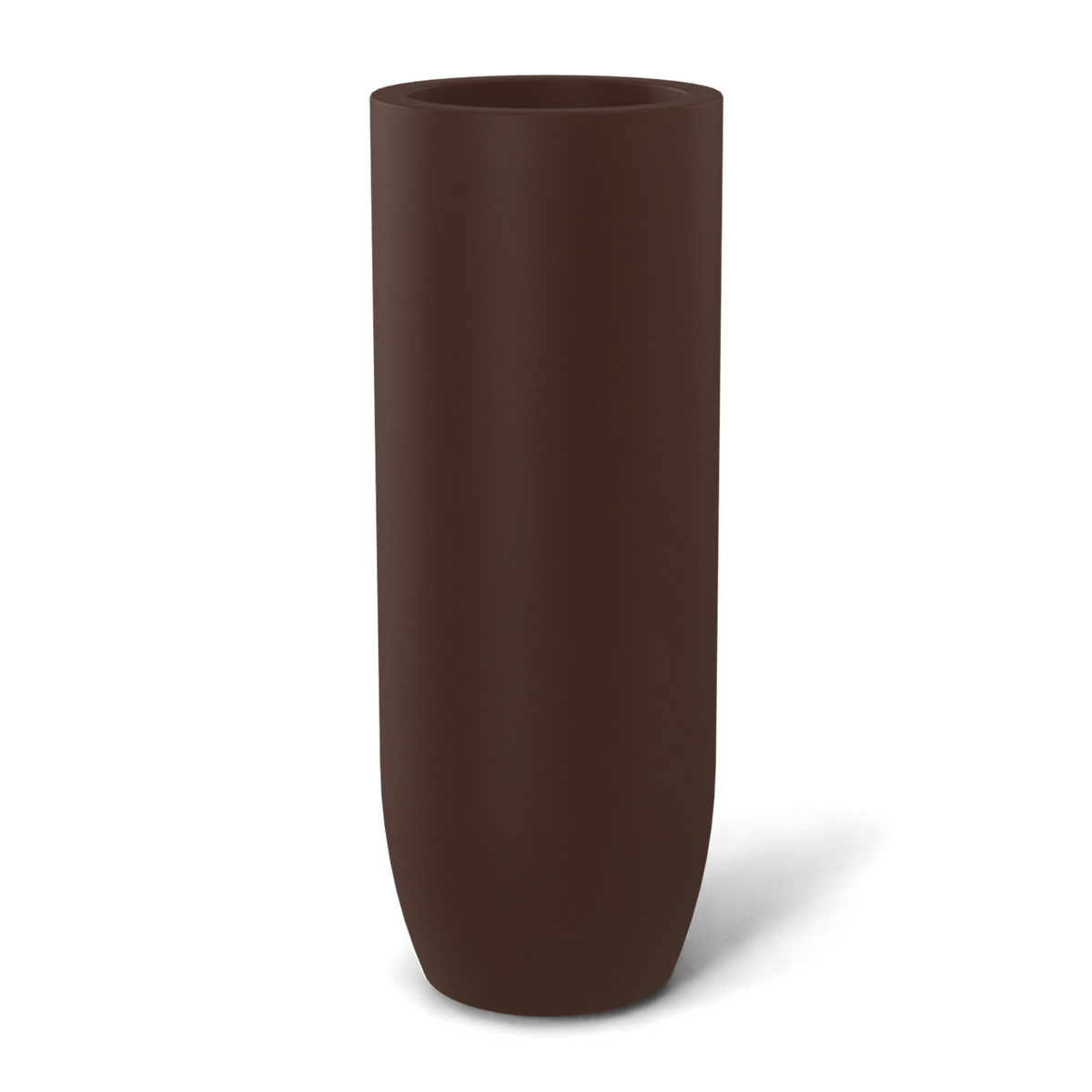 Saint tropez bullet round fiberglass planter in Matte Dark Brown, studio render