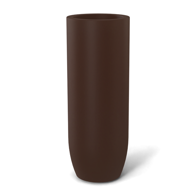 Saint tropez bullet round fiberglass planter in Matte Dark Brown, studio render