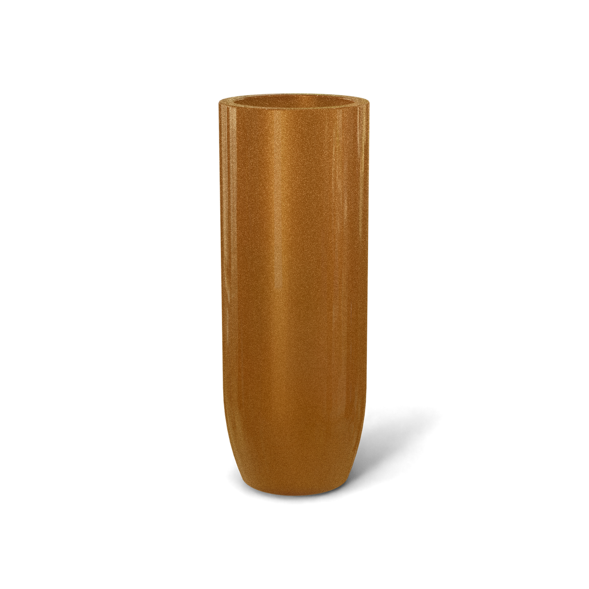 Saint Tropez bullet round fiberglass planter in Metallic Bronze
