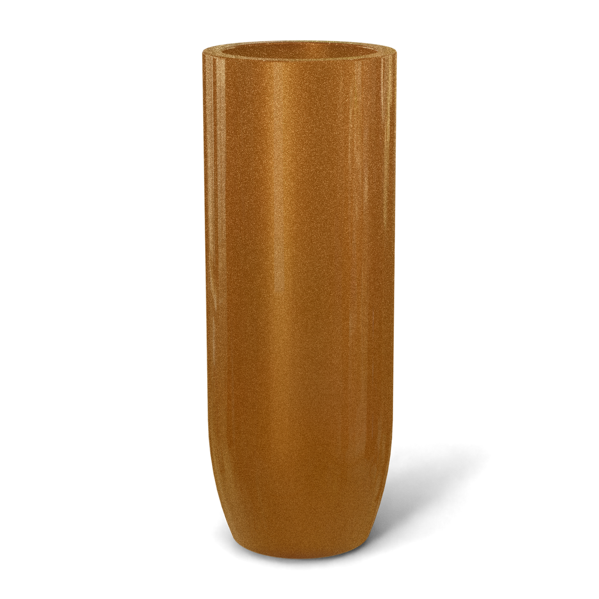 Saint tropez bullet round fiberglass planter in Metallic Bronze, studio render