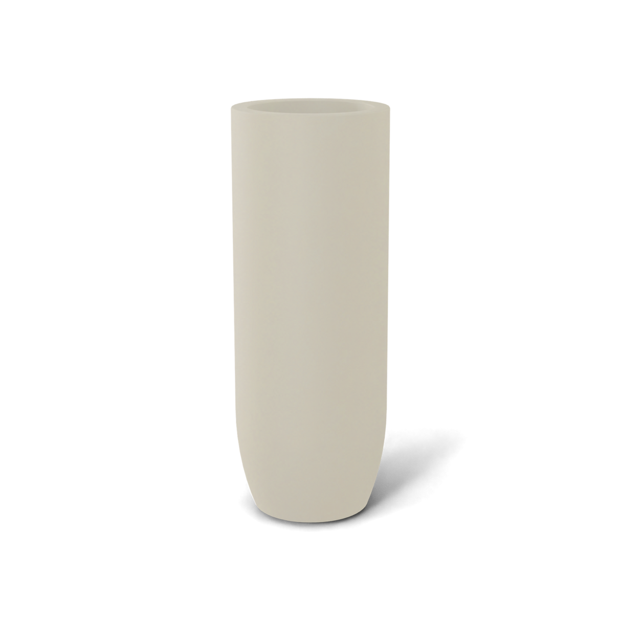 Saint Tropez bullet round fiberglass planter in Satin Beige