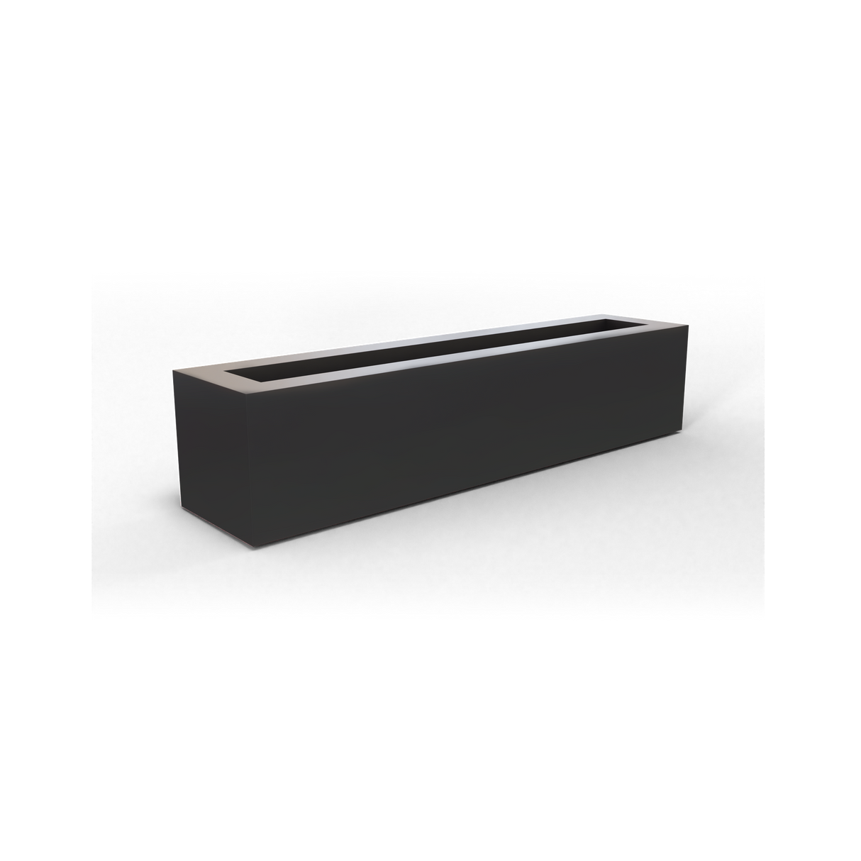 Salon narrow rectangular fiberglass planter box in matte charcoal