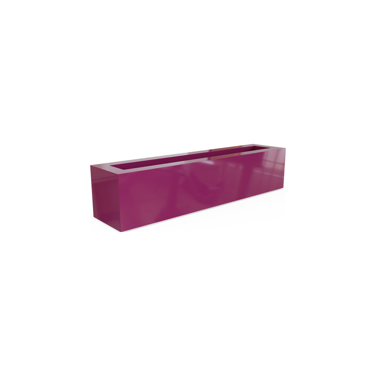Salon narrow rectangular fiberglass planter box in Gloss Eggplant