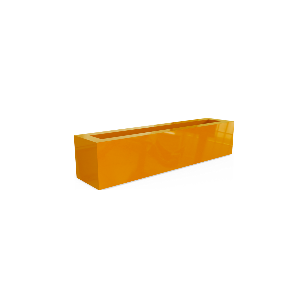 Salon narrow rectangular fiberglass planter box in Gloss Tangerine