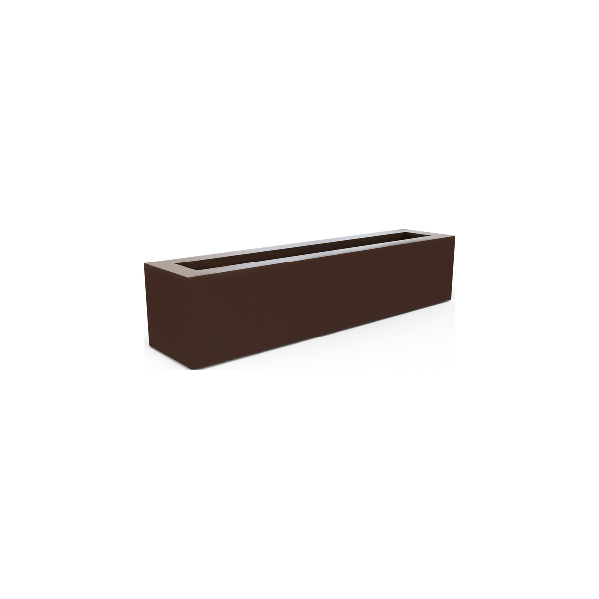 Salon narrow rectangular fiberglass planter box in Matte Dark Brown