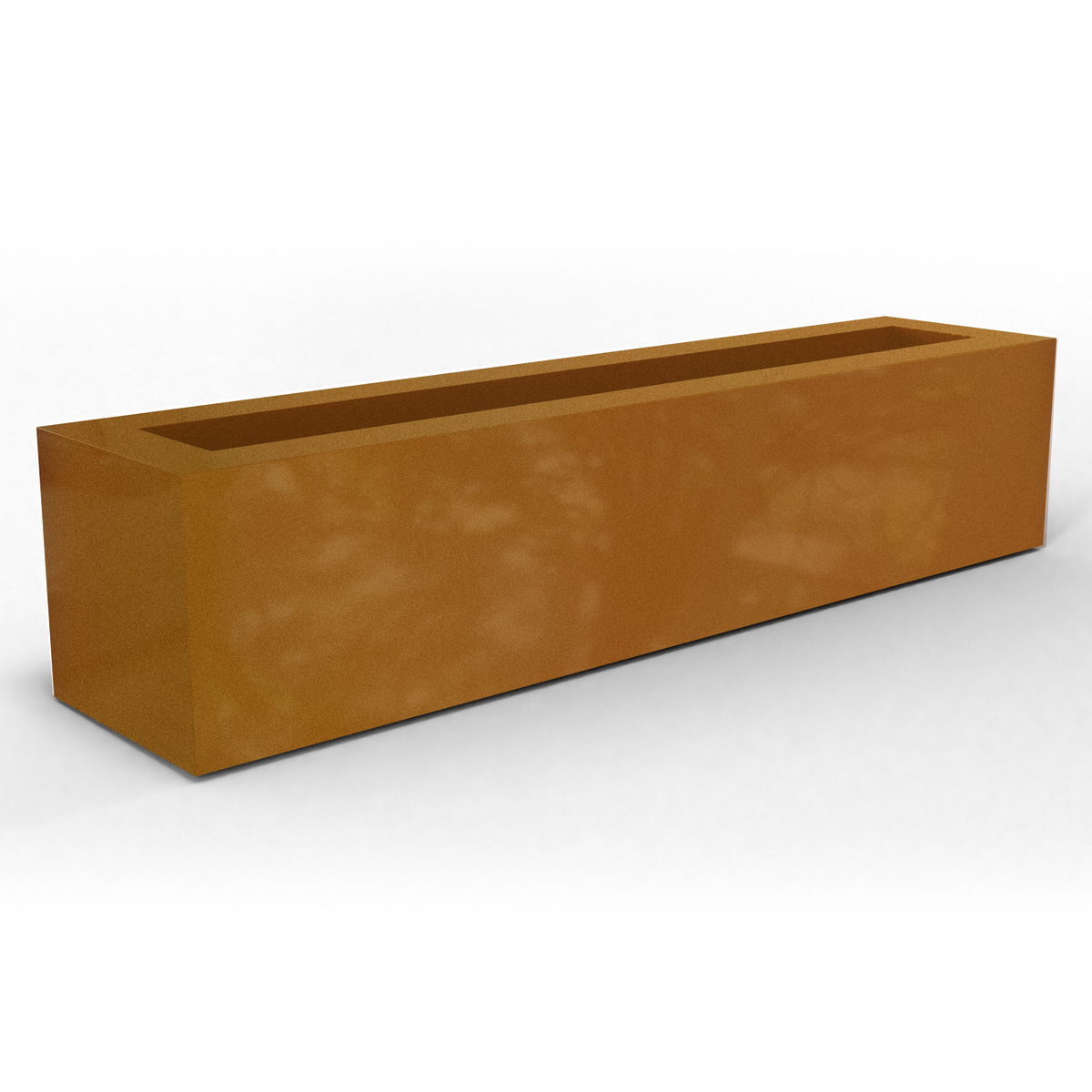 Salon box fiberglass planter in Metallic Bronze, studio render