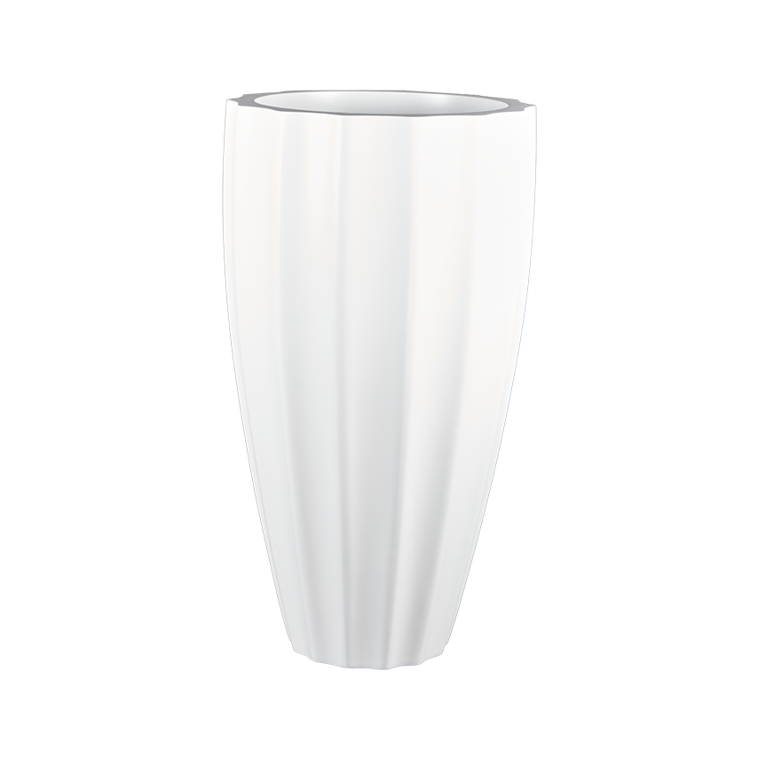 San jose tall fluted fiberglass planter in Gloss Bright White, studio render