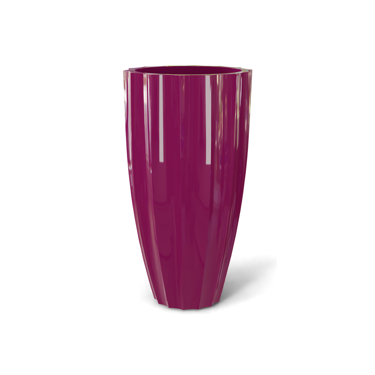 San Jose tall fluted fiberglass planter in Gloss Eggplant, 16 × 30 in, studio render