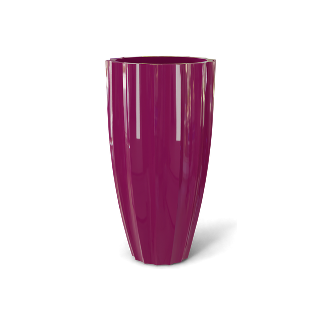 San Jose tall fluted fiberglass planter in Gloss Eggplant, 16 × 30 in, studio render