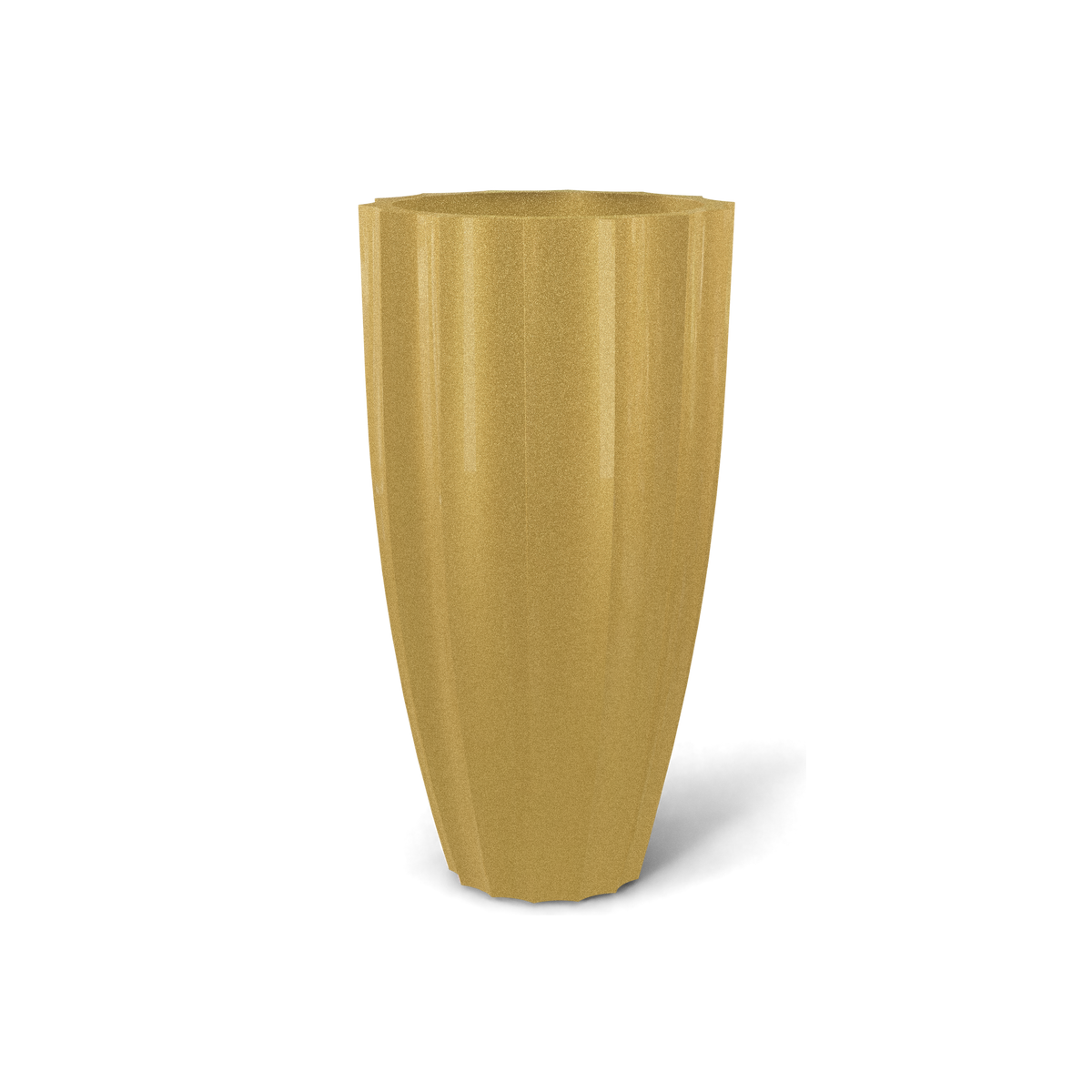 San Jose tall fluted fiberglass planter in Gloss Metallic Gold, 16 × 30 in, studio render