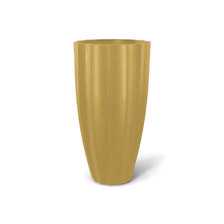 San Jose tall fluted fiberglass planter in Gloss Metallic Gold, 16 × 30 in, studio render