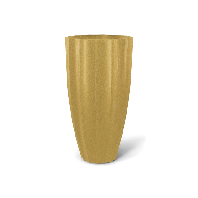 San Jose tall fluted fiberglass planter in Gloss Metallic Gold, 16 × 30 in, studio render