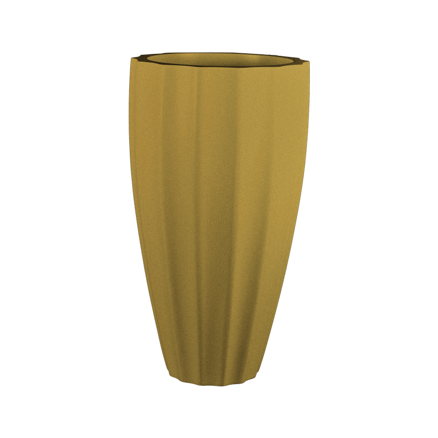 San jose tall fluted fiberglass planter in Gloss Metallic Gold, studio render