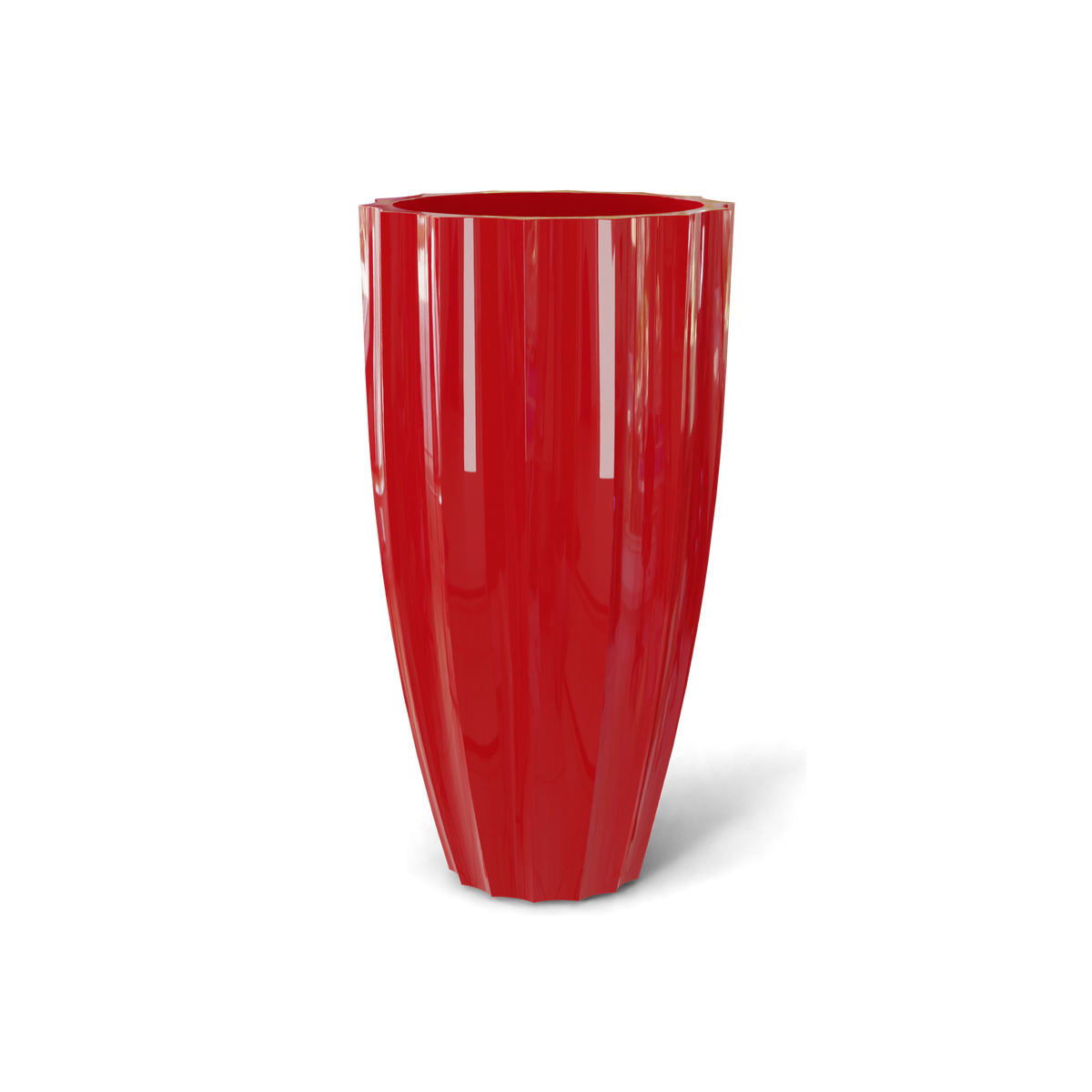 San Jose tall fluted fiberglass planter in Gloss Red, 16 × 30 in, studio render