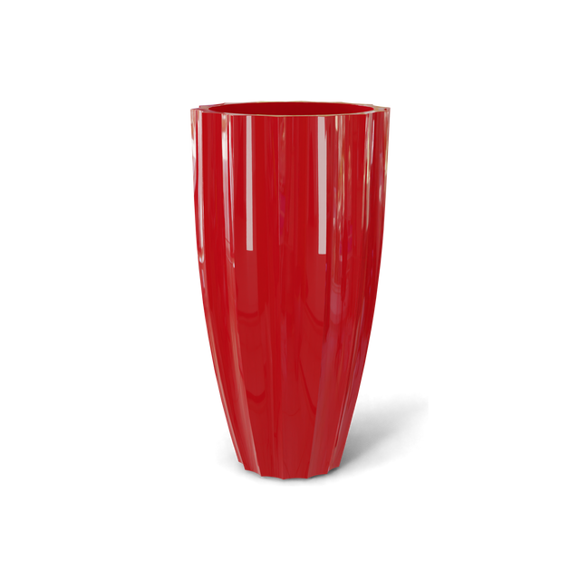 San Jose tall fluted fiberglass planter in Gloss Red, 16 × 30 in, studio render