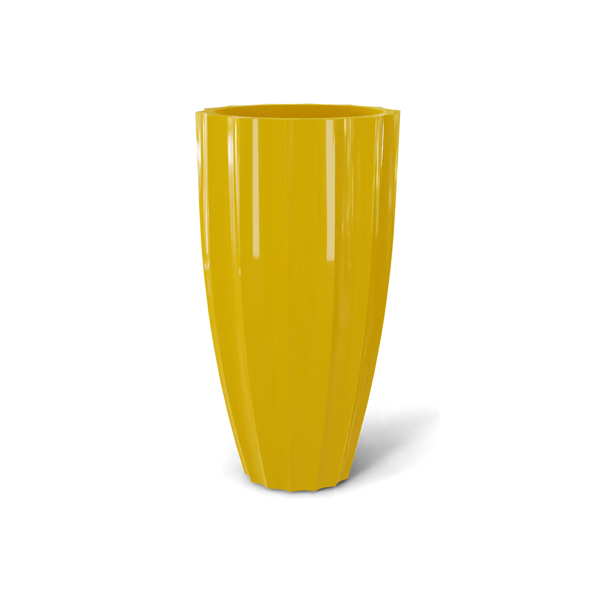 San Jose tall fluted fiberglass planter in Gloss Saffron, 16 × 30 in, studio render
