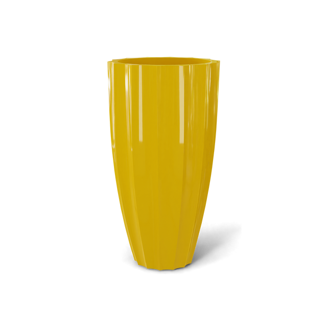 San Jose tall fluted fiberglass planter in Gloss Saffron, 16 × 30 in, studio render