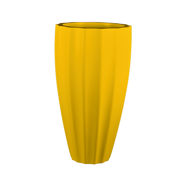 San jose tall fluted fiberglass planter in Gloss Saffron, studio render