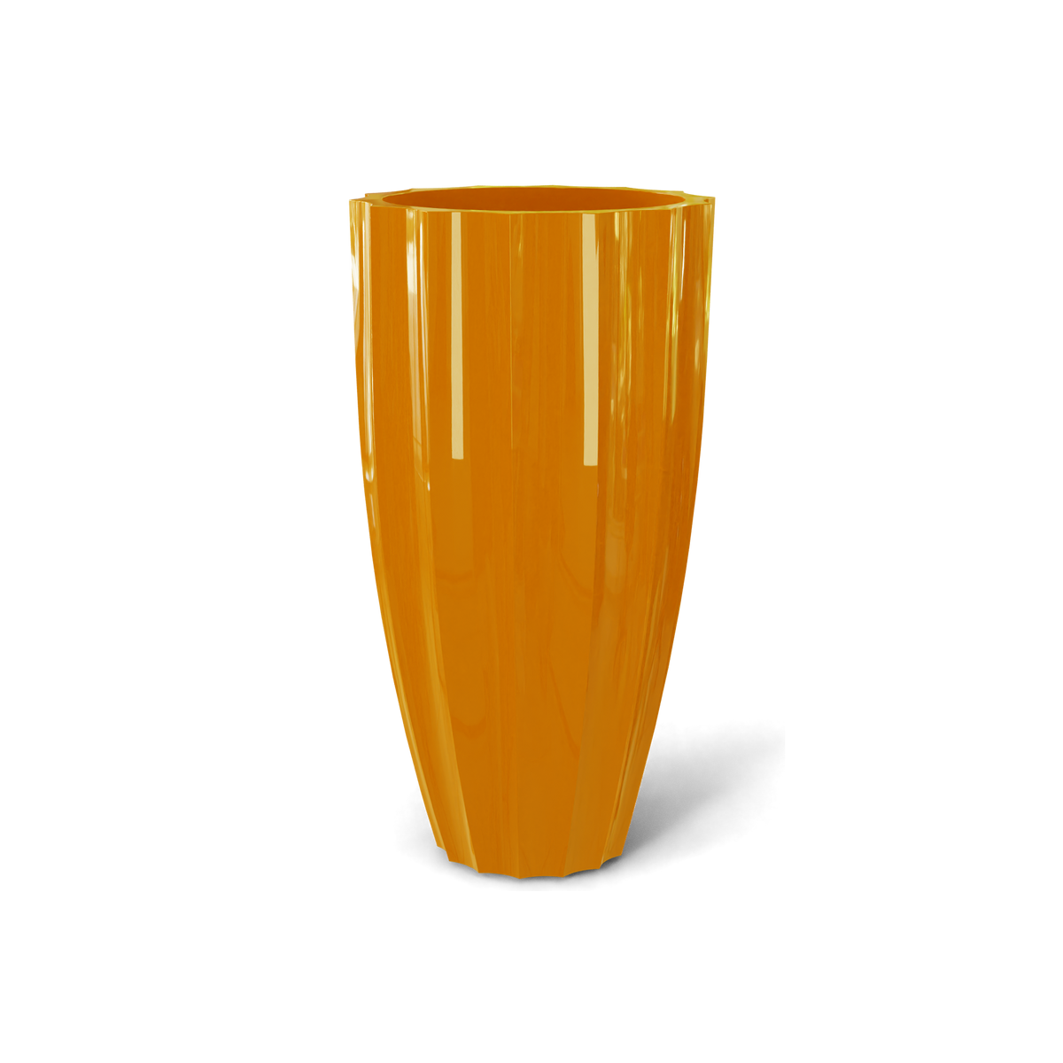 San Jose tall fluted fiberglass planter in Gloss Tangerine, 16 × 30 in, studio render
