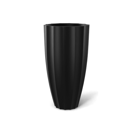 San Jose tall fluted fiberglass planter in Matte Black, 16 × 30 in, studio render