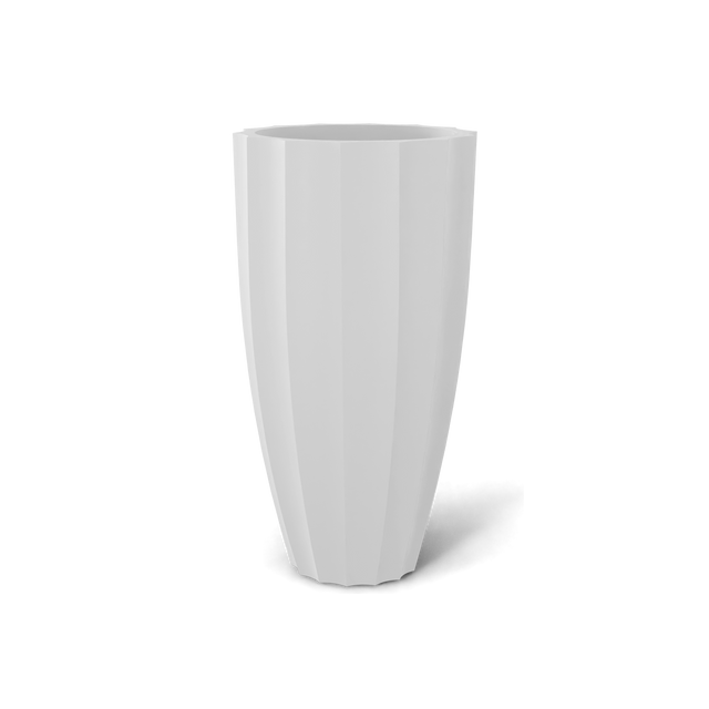 San Jose tall fluted fiberglass planter in Matte Bright White, 16 × 30 in, studio render