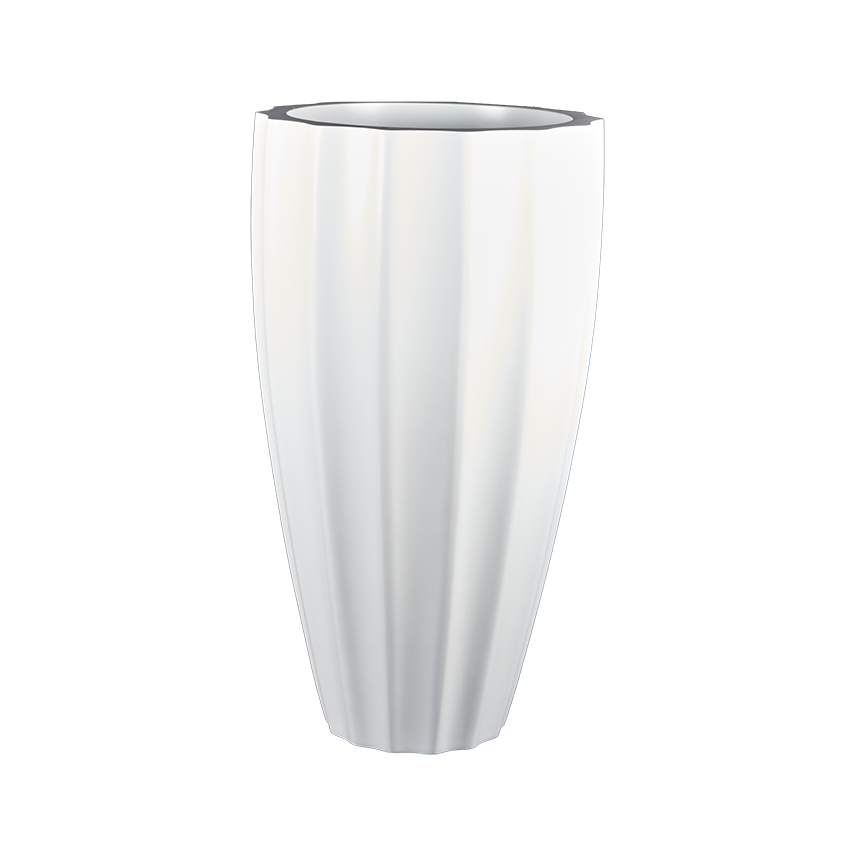 San jose tall fluted fiberglass planter in Matte Bright White, studio render