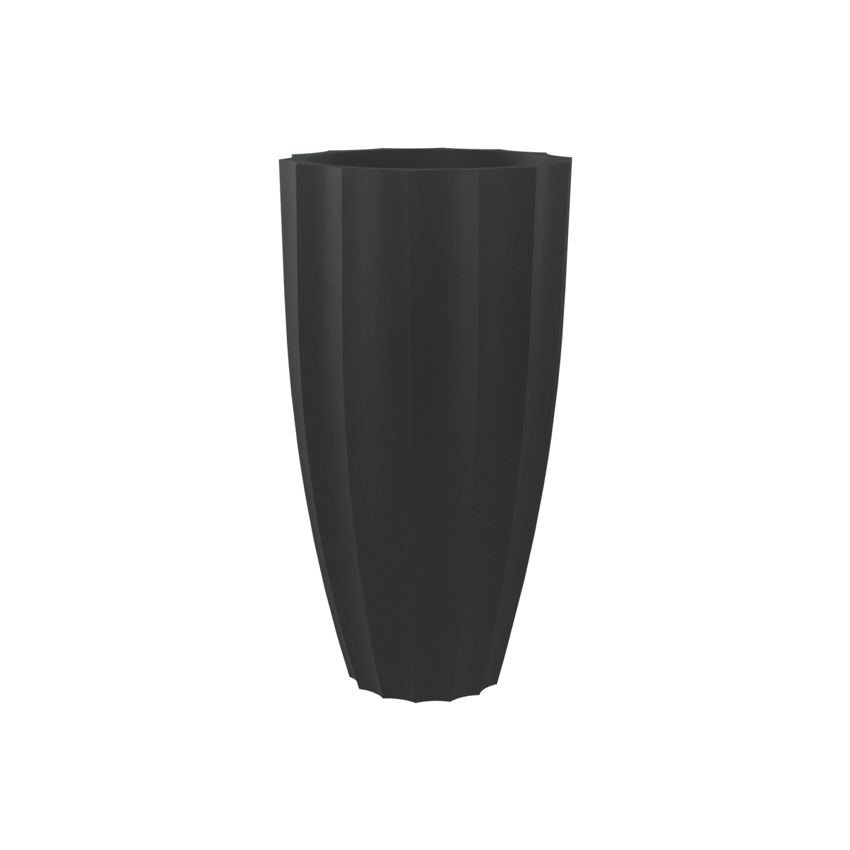 San Jose tall fluted fiberglass planter in Matte Charcoal, 16 × 30 in, studio render