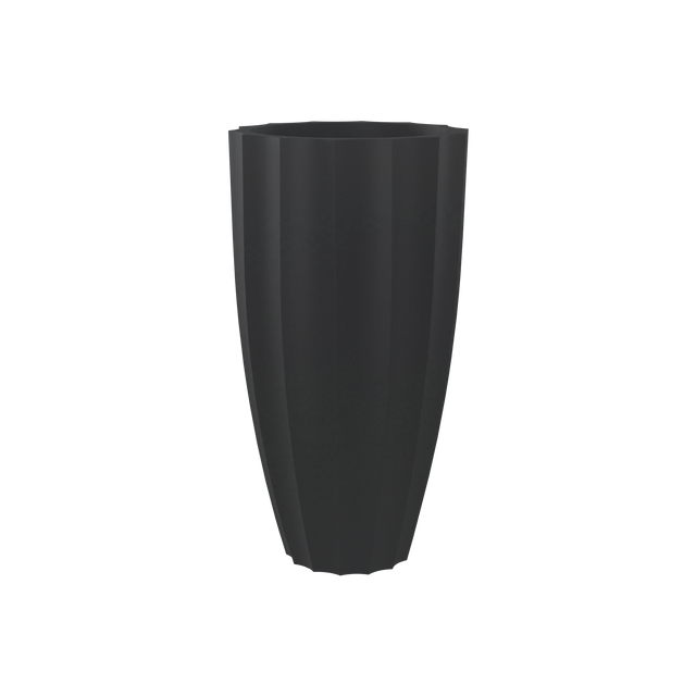 San Jose tall fluted fiberglass planter in Matte Charcoal, 16 × 30 in, studio render