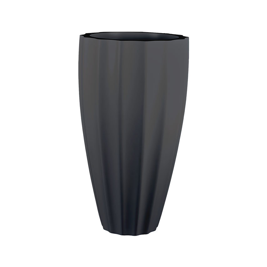 San jose tall fluted fiberglass planter in Matte Charcoal, studio render