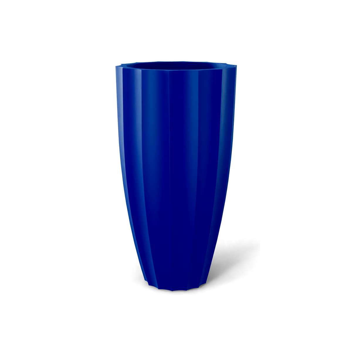 San Jose tall fluted fiberglass planter in Matte Cobalt Blue, 16 × 30 in, studio render