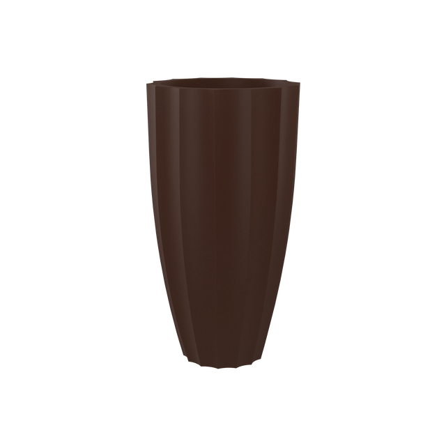 San Jose tall fluted fiberglass planter in Matte Dark Brown, 16 × 30 in, studio render