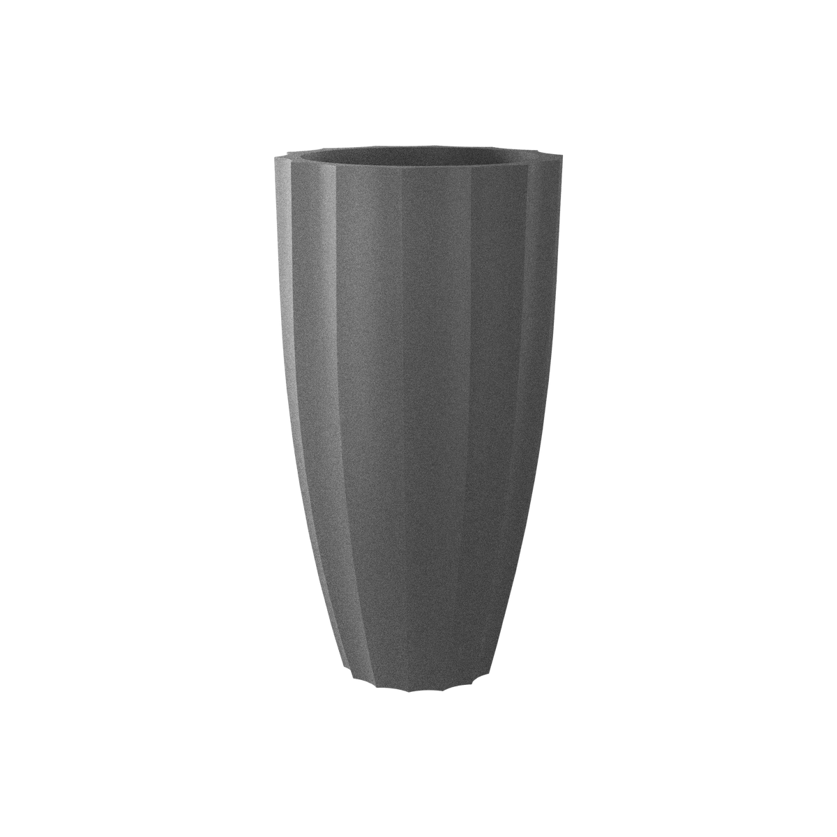 San Jose tall fluted fiberglass planter in Matte Gunmetal, 16 × 30 in, studio render