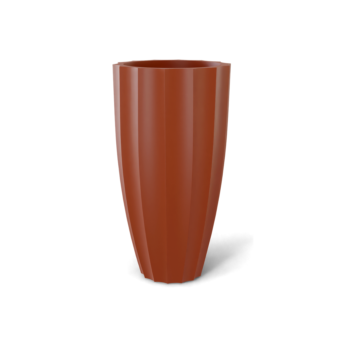 San Jose tall fluted fiberglass planter in Matte Terra Cotta, 16 × 30 in, studio render