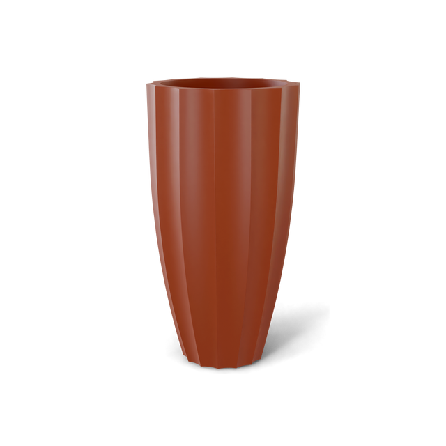 San Jose tall fluted fiberglass planter in Matte Terra Cotta, 16 × 30 in, studio render