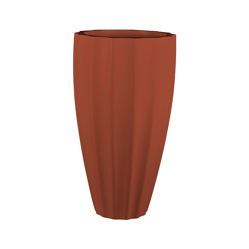 San jose tall fluted fiberglass planter in Matte Terra Cotta, studio render