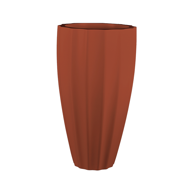 San jose tall fluted fiberglass planter in Matte Terra Cotta, studio render