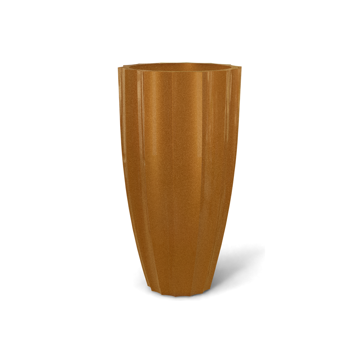 San Jose tall fluted fiberglass planter in Metallic Bronze, 16 × 30 in, studio render