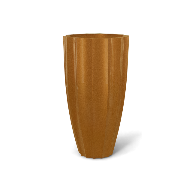San Jose tall fluted fiberglass planter in Metallic Bronze, 16 × 30 in, studio render